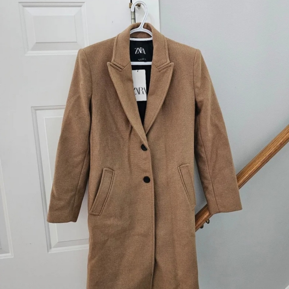 Zara Tan Wool Blend Pea Coat Size S - Picture 5 of 7
